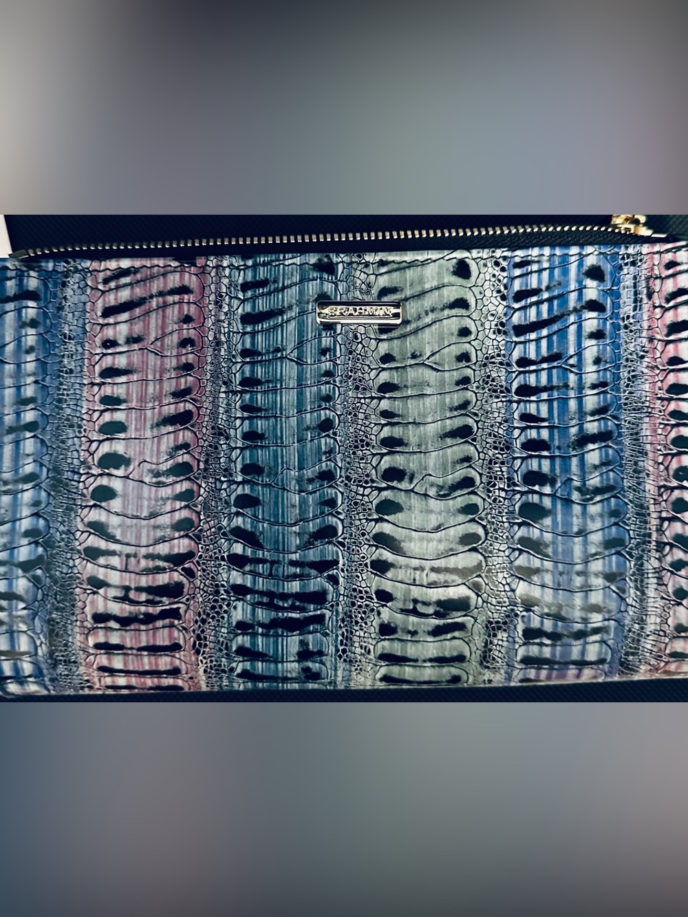 Brahmin Daisy Adorable Blue-Pink Embossed Wristlet